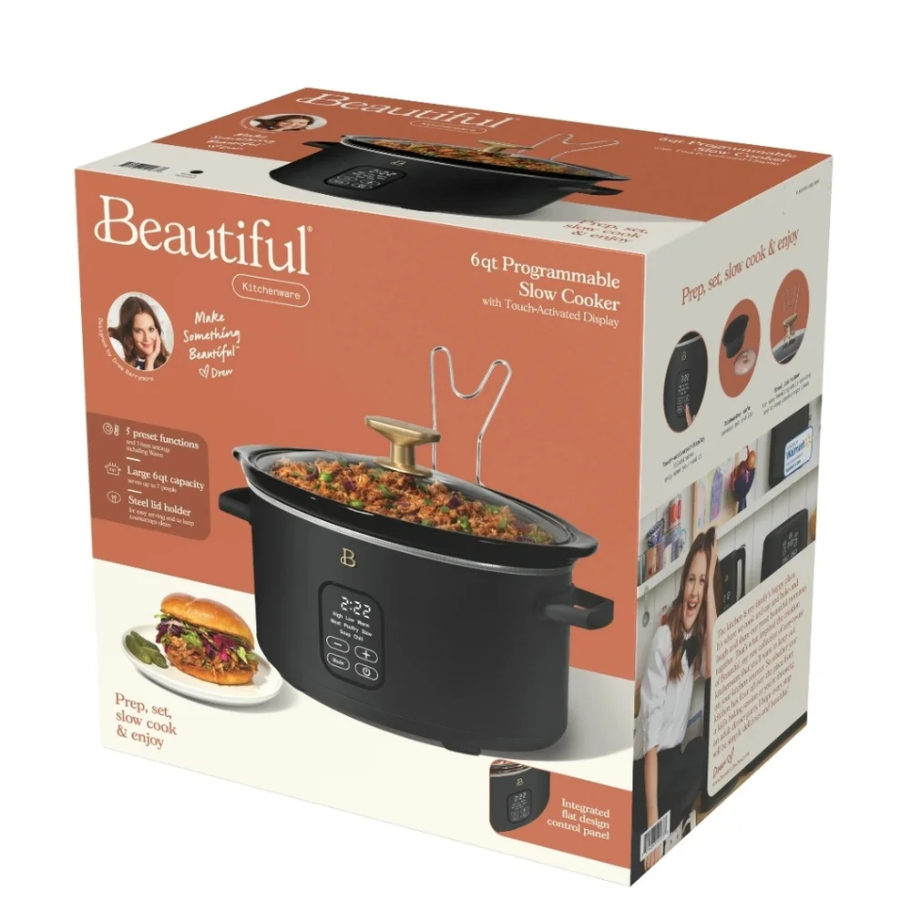 Beautiful 6 Qt Programmable Slow Cooker, Black Sesame by Drew Barrymore